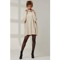 Jolie Moi Women's Roll Neck Pocket Front Knit Jumper in Beige | Size: Medium/Large