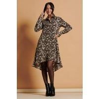 Abstract Print Dipped Hem Shirt Dress
