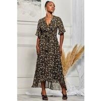 Angel Sleeve Wrap Tie Front Maxi Dress