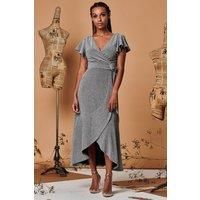 Metallic Effect Ruffle Hem Maxi Dress