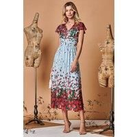 Symmetrical Floral Print Mesh Maxi Dress