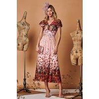 Symmetrical Floral Print Mesh Maxi Dress