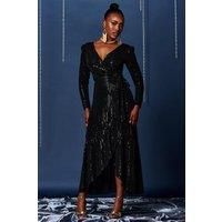 Sparkly Wrap Frill Hem Maxi Dress