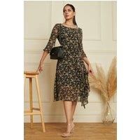 Floral Chiffon Frill Hem Midi dress