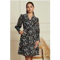 Shirred Cuff Tie Waist Dress