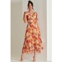 Pleated Chiffon High Low Maxi Dress