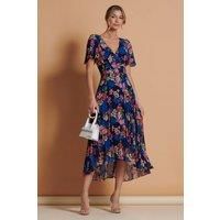 Pleated Chiffon High Low Maxi Dress