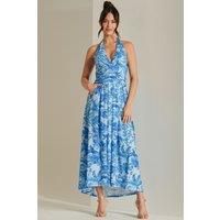 Plunge Neck Shirred Back Maxi Dress