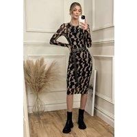 Print Long Sleeve Mesh Bodycon Dress