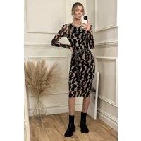 Print Long Sleeve Mesh Bodycon Dress