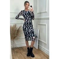 Print Long Sleeve Mesh Bodycon Dress