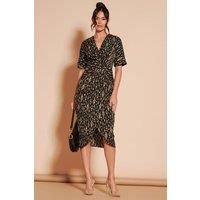 Print Twist Front Tulip Midi Dress