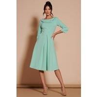 3/4 Sleeve Fold Neck Midi Dress