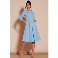 Fold Neckline Sleeved Midi Dress