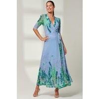 Kinley Print Wrap Mesh Maxi Dress