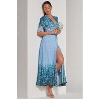 Peggy Ruched Sleeve Wrap Mesh Maxi Dress