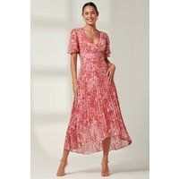 Olenna Angel Sleeve Pleated Chiffon Maxi