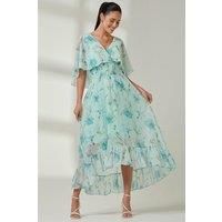 Frill V-neck Chiffon Maxi Dress
