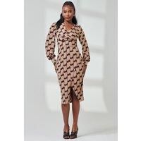 Print Long Sleeve Jersey Pencil Dress