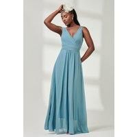 Jolie Moi Women's Pleated Bodice Chiffon Maxi Dress in Pale Green | Size: 12