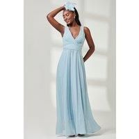 Pleated Bodice Chiffon Maxi Dress