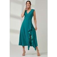 Jolie Moi Women's Wrap Front Frill Detail Maxi Dress in Teal | Size: 14