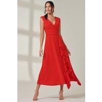 Wrap Front Frill Detail Maxi Dress