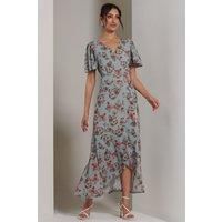 Printed Mesh Frill Dip Hem Dress