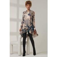 Jolie Moi Women's Asymmetric Tiered Hem Shirt in Teal | Size: 8