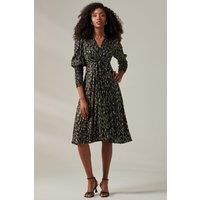 Layla Long Sleeve Metallic Wrap Dress