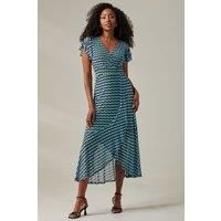 Geo Print Ruffle Hem Mesh Maxi Dress