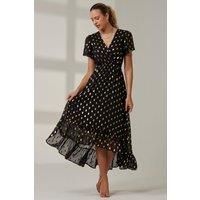 Metallic Effect Angel Sleeve Maxi Dress