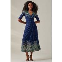 Stella Floral Print Wrap Mesh Maxi Dress