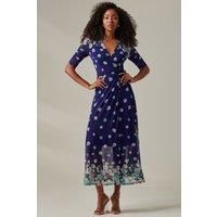 Stella Floral Print Wrap Mesh Maxi Dress