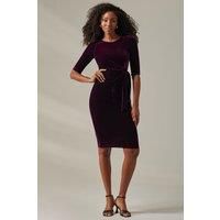 Velvet Side Tie Midi Dress