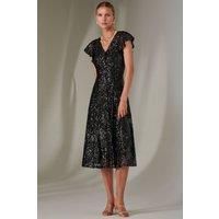 Sequin V Neck FIt & Flare Midaxi Dress