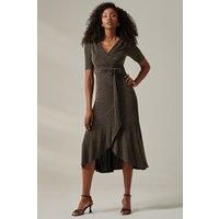 Metallic Tie Waist Wrapped Maxi Dress