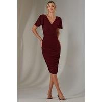 Plain Angel Sleeve Ruched Bodycon Dress