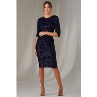 3/4 Sleeve Sequin Stretch Shift Dress