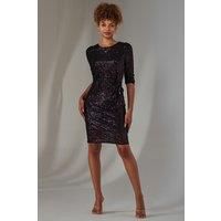 3/4 Sleeve Sequin Stretch Shift Dress