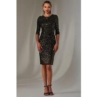 Sleeved Sequin Embellished Shift Dress