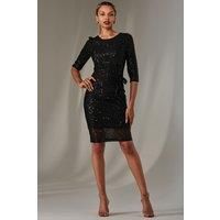 Sleeved Sequin Embellished Shift Dress