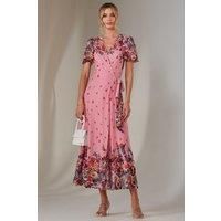 Mirror Print Mesh Wrap Maxi Dress