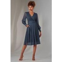 Long Sleeve Lace Print Midi Dress