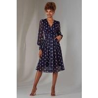 Long Sleeve Lace Print Midi Dress