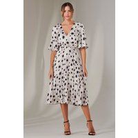 Pleated Wrap Midi Dress