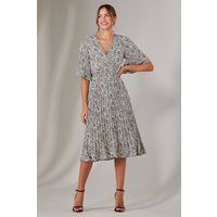 Pleated Wrap Midi Dress