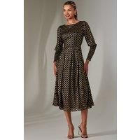 Puff Sleeve Gold Spotty Midaxi Dress