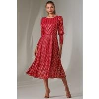 Puff Sleeve Gold Spotty Midaxi Dress