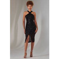 Cross Neck Slit Bodycon Dress